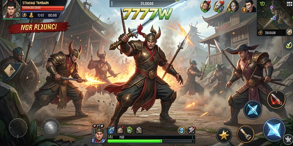 Tangkapan layar gameplay <strong>7777W</strong> menunjukkan strategi pertempuran yang mendebarkan.