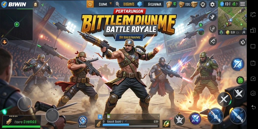 Screenshot gameplay BIWIN menampilkan aksi seru Battle Royale.