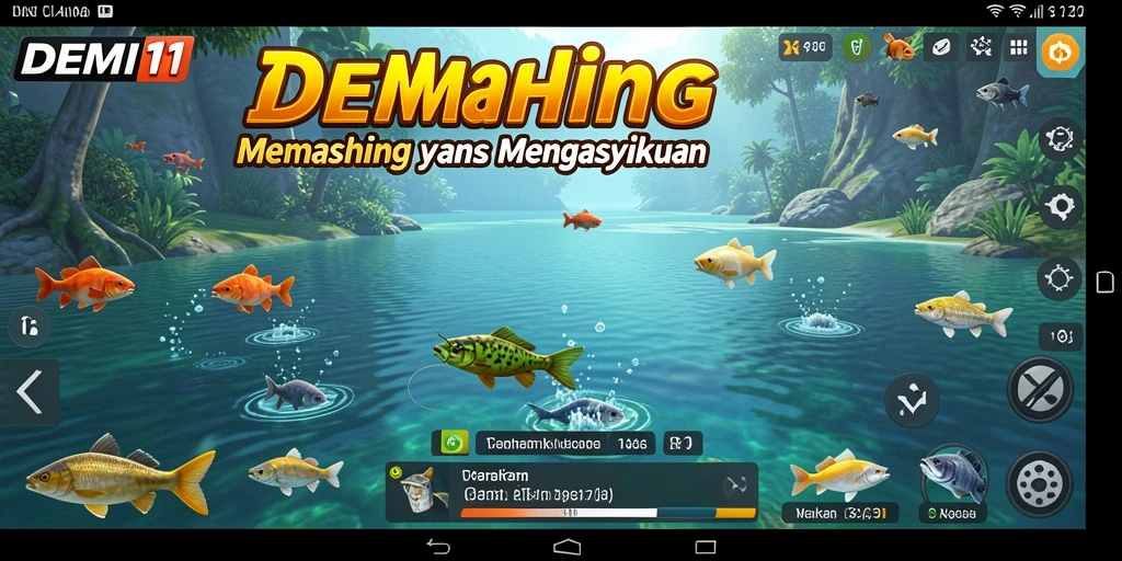 Tampilan gameplay <strong>DEMI11</strong> saat menangkap ikan di laut yang indah.