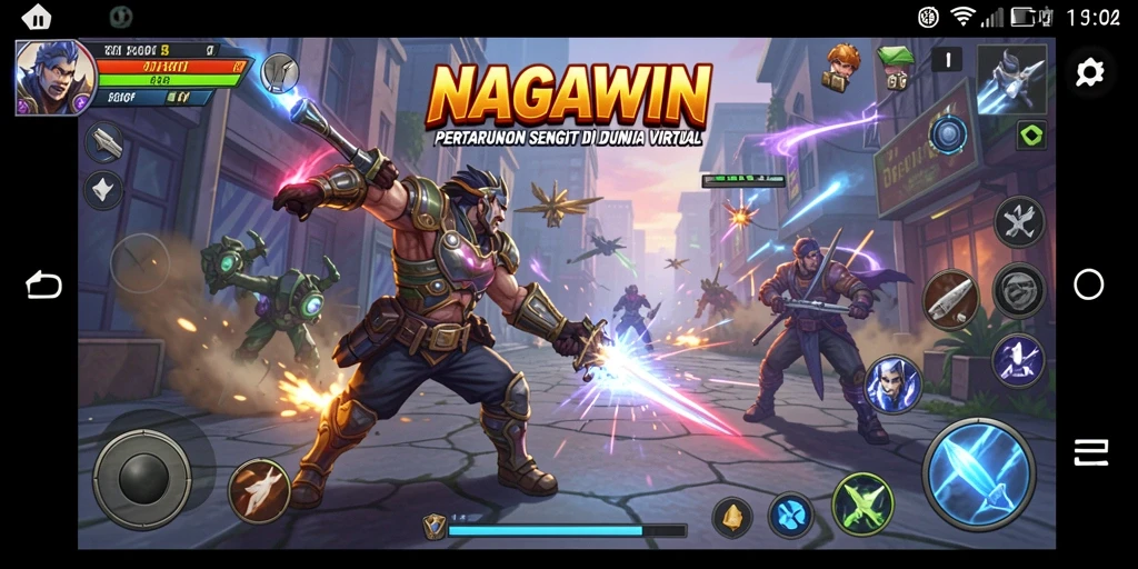 Screenshot NAGAWIN menunjukkan aksi pertarungan yang intens dan mendebarkan.