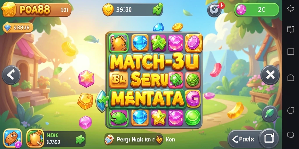 Gameplay Match-3 seru dengan kombinasi objek berwarna-warni.