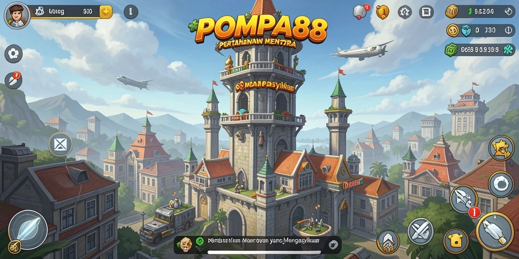 Tampilan gameplay seru di POMPA88 yang menampilkan strategi Tower Defense.
