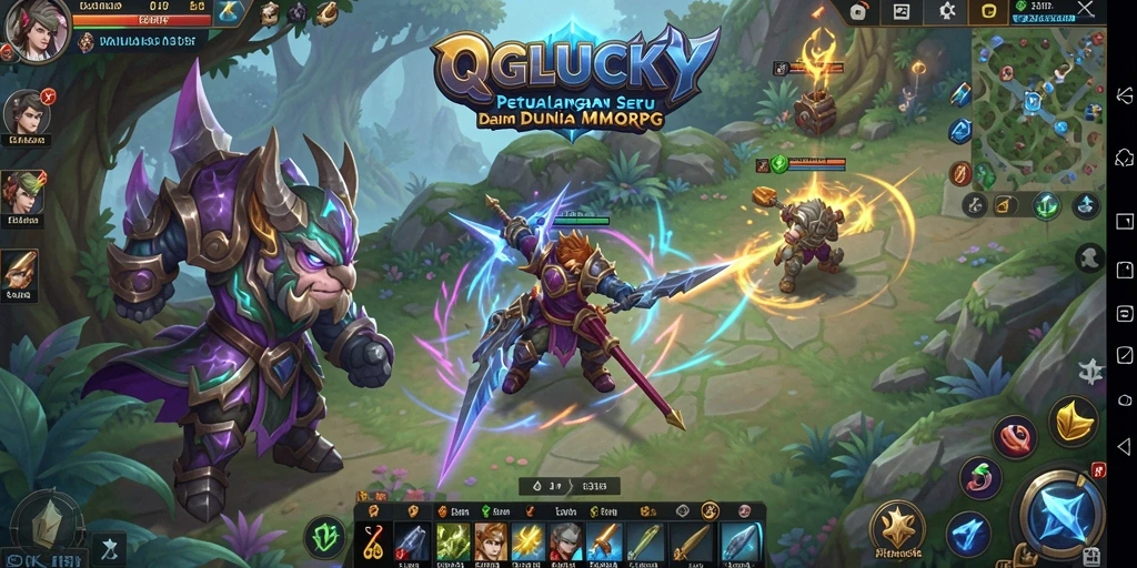 Tampilan gameplay QGLUCKY yang memukau dengan pertarungan epik.